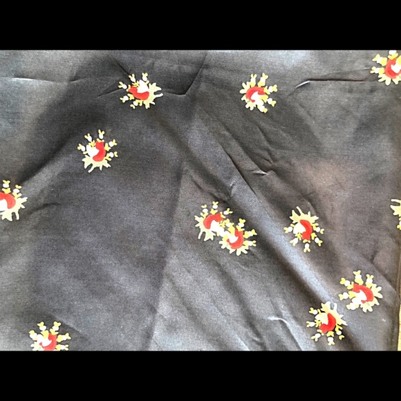 Johnny Was Black Floral 42” Square Tasseled Rayon Scarf EUC, Navy, With Box - Picture 7 of 9